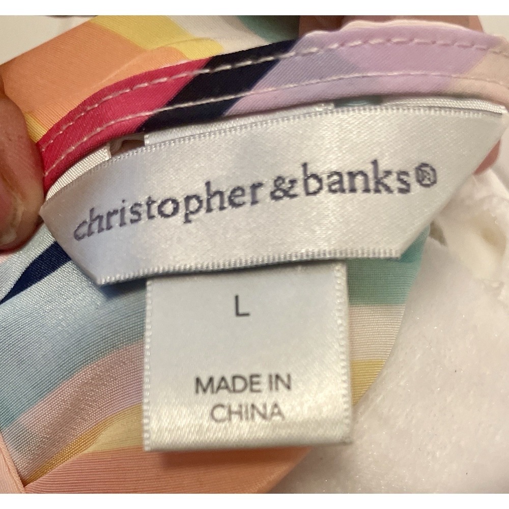 Christopher & Banks Womens Large  Colorful Striped Sleeveless V-Neck Blouse Top - Picture 4 of 5